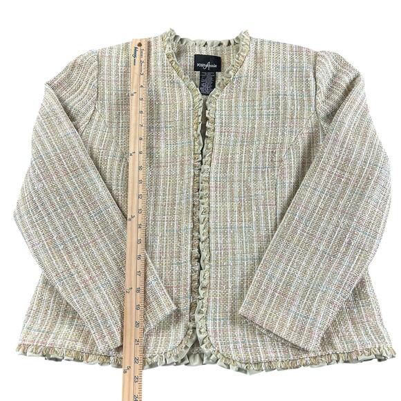 Positive Attitude Tweed 3 Pc Skirt Suit Women Petite Size 14 Light Green Classic - Picture 13 of 16